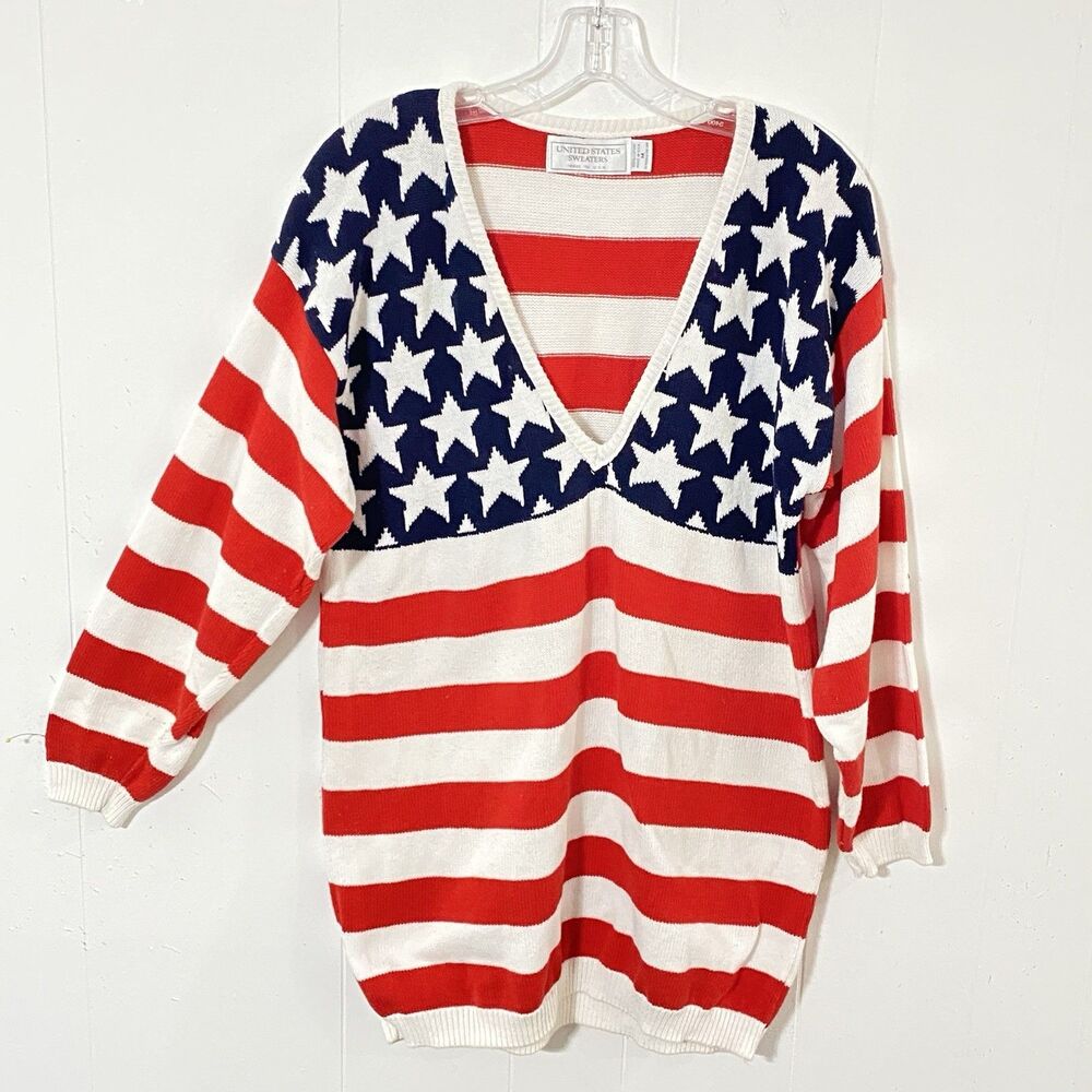 Vtg 90's United States of Sweaters M Fourth of July USA Patriotic FLAG July 4th